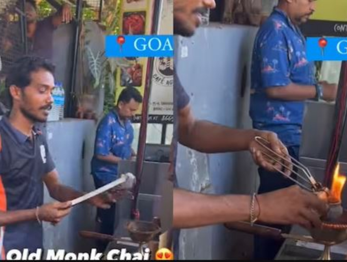 बीच पर चाय और ओल्ड मॉन्क रम का एक अजीब मिश्रण बेचा जा रहा है (वीडियो ग्रैब)
