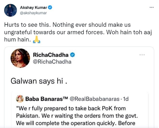 Richa Chadha, Richa Chadha galwan, Richa Chadha tweet, Richa Chadha on indian army, ashke pandit, akshay kumar, galwan matter, ऋचा चड्ढा, ऋचा चड्ढा गलवान, भारतीय सेना, अशोक पंडित, अक्षय कुमार