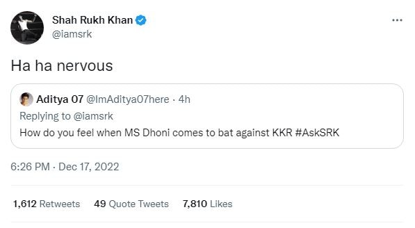 Shahrukh Khan, srk, ms dhoni, mahendra singh dhoni, ms dhoni batting, ms dhoni ipl, ms dhoni csk, ms dhoni chennai super kings, ipl, ipl 2022, kolkata knight riders, kkr, srk on ms dhoni batting, Shahrukh Khan batting on ms dhoni vs kkr, actor Shahrukh Khan, former captain ms dhoni, pathan film, sharukh khan film pathan, pathan film controversy, deepika padukone, deepika padukone pathan bikini, महेंद्र सिंह धोनी, शाहरुख खान, आईपीएल, चेन्नई सुपरकिंग्स 