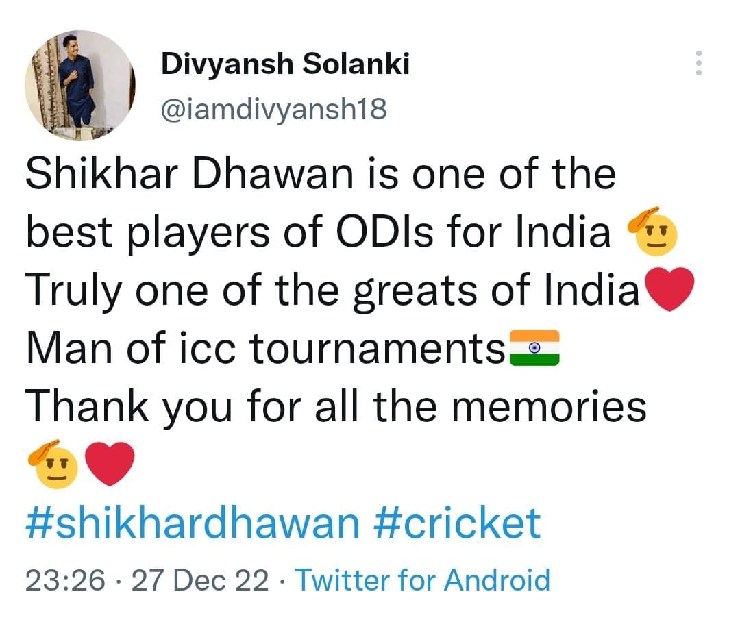Tweet For Shikhar Dhawan