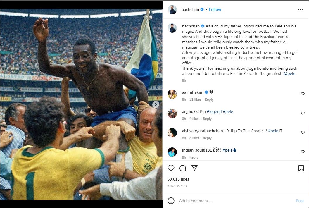 abhishek bachchan post on pele