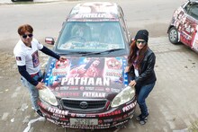 Pathan: Husband, Wife and Shahrukh Khan... Amazing Craze;  The look of the car changes with each film.
