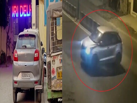 सुल्तानपुरी-कंझावला केस में एक और CCTV फुटेज सामने आया है, जिसमें हादसे के आरोपियों की बलेनो कार के ठीक पीछे दिल्ली पुलिस की एक PCR वैन भी गुजरती दिख रही है. (ANI Photo)