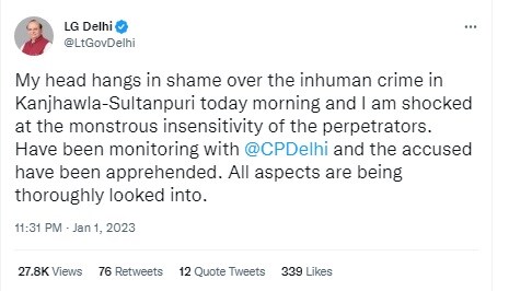 Delhi LG VK Saxena on Sultanpuri Crime