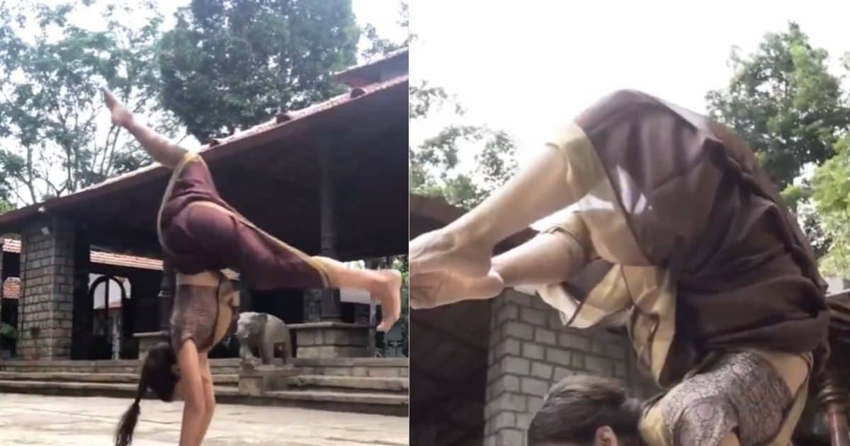 Trending News:  Woman surprised by doing stunts in saree, she is beating even professional gymnasts!  Desi style won hearts