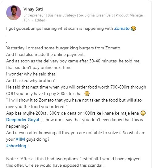 ZOMATO FOOD DELIVERY SCAM