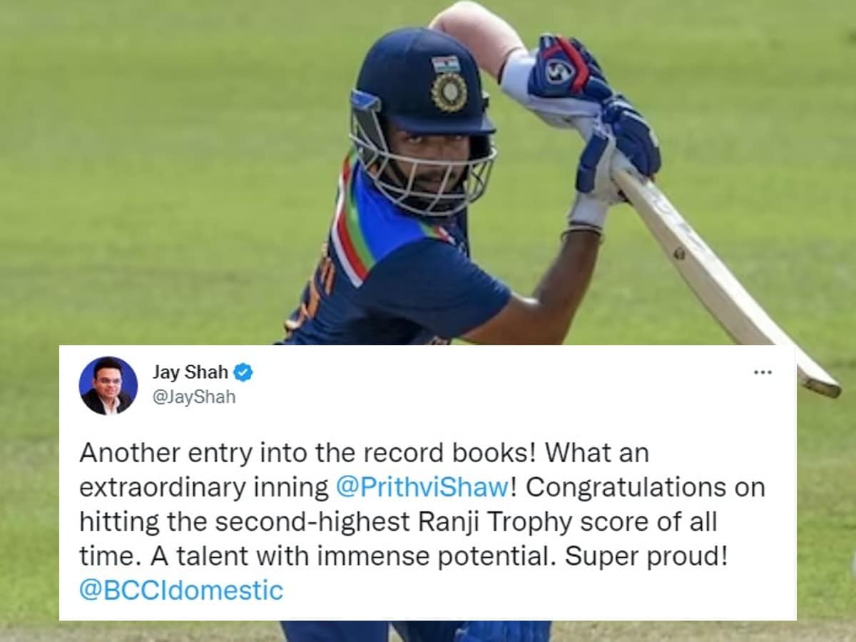 Jay Shah congratulates Prithvi Shaw for his record-breaking 379 in