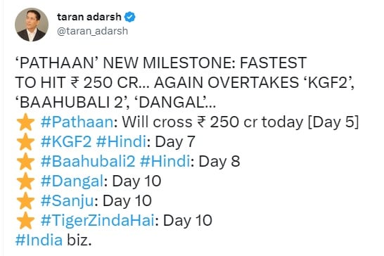 pathaan, pathaan collection, pathaan day 5 collection, pathaan new record, pathaan sunday business, kgf, bahubali, dangal, box office collection, bollywood news