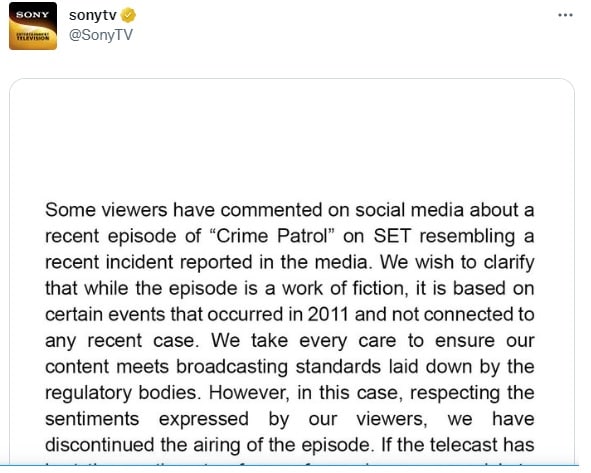 Shraddha Walker, Aftab Poonawalla, delhi police, crime patrol, sony tv, boycott sony tv, tv news, crime news, श्रद्धा वाल्कर, आफताब पूनावाला, दिल्ली पुलिस, क्राइम पेट्रोल, सोनी टीवी, बायकॉट सोनी टीवी