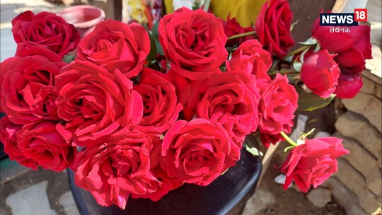 लखनऊ की फूल मंडी में 50 गुलाब 400 रूपए के बेचे जा रहे हैं.