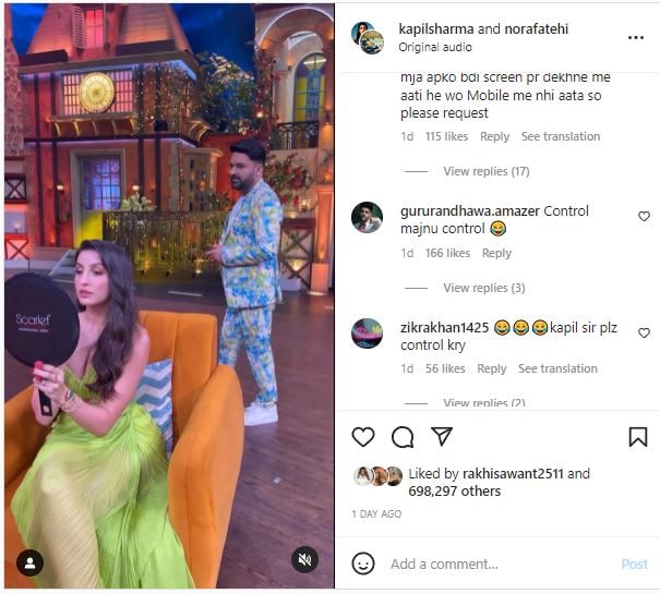 Kapil Sharma Stares At Nora Fatehi Sneakingly while sitting on couch ...