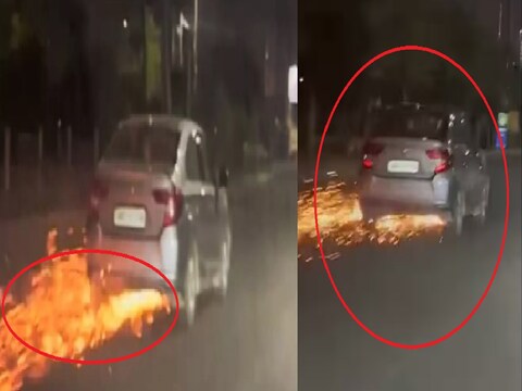 गुरुग्राम में एक कार ने मोटरसाइकल को टक्कर मारने के बाद उसे 3 किलोमीटर तक घसीटा. (Screengrab)