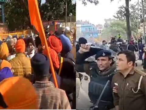 चंडीगढ़ में प्रदर्शनकारियों के इस हमले में 13 पुलिसकर्मी घायल हुए हैं, जिनमें 4 महिला पुलिसकर्मी भी शामिल हैं. (फोटो- News18)