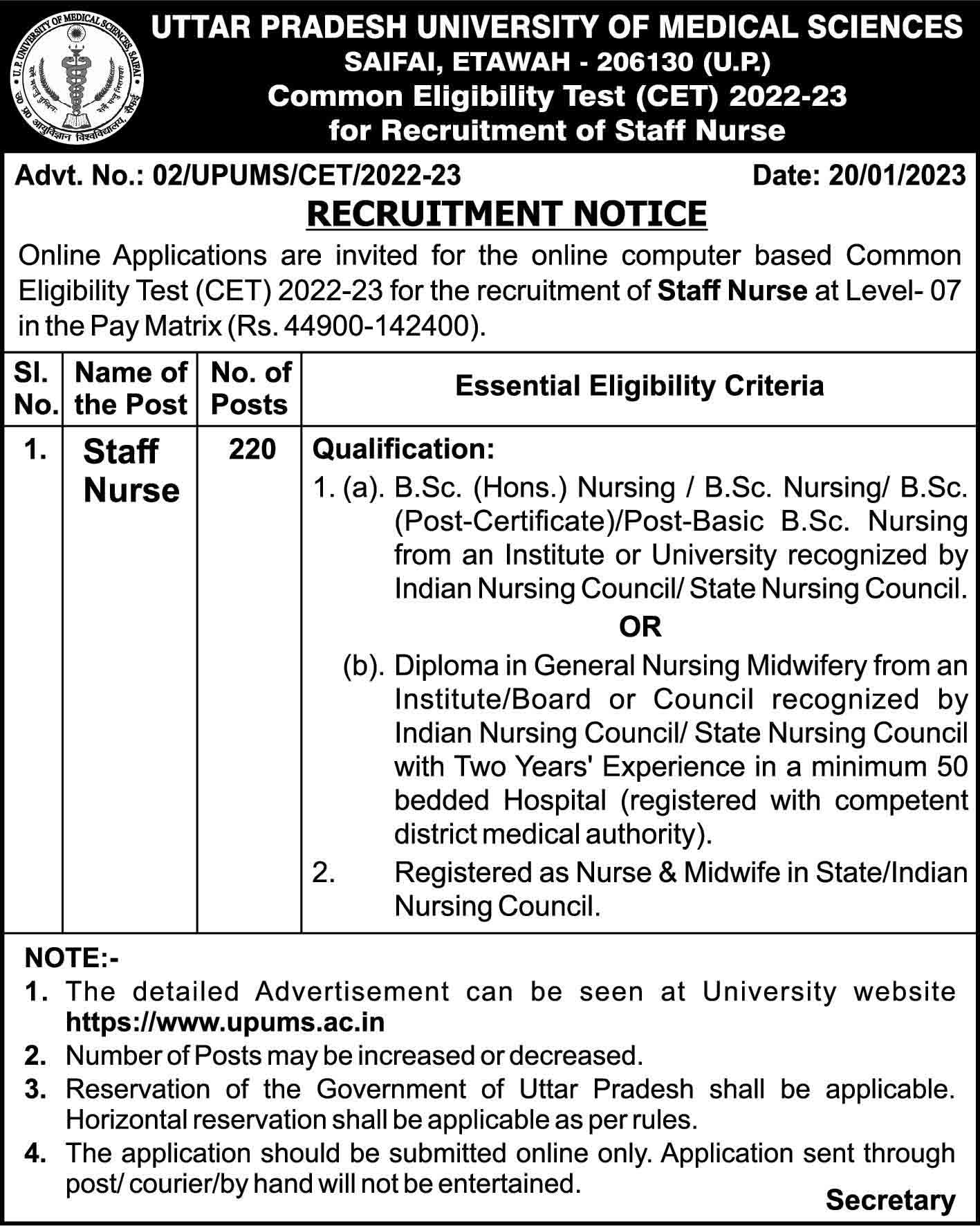  UPUMS Staff Nurse Recruitment 2023, UPUMS Staff Nurse vacancy, UPUMS Bharti 2023, UPUMS Staff Nurse Online Form 2023, saifai hospital job vacancy, current staff nurse vacancy in govt, staff nurse vacancy 2023 in up government, latest jobs news, sarkari jobs, govt jobs, govt jobs alert