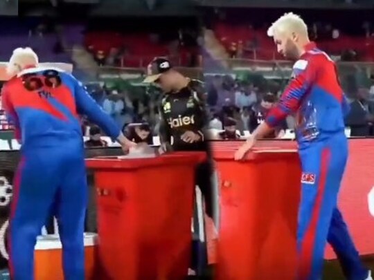 पाकिस्तान सुपर लीग के दौरान कूड़ेदान उठाता खिलाड़ी-video grab 