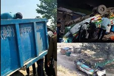 VIDEO: एमपी बस हादसे का शर्मनाक वीडियो, शवों को ढो रही कचरा गाड़ी