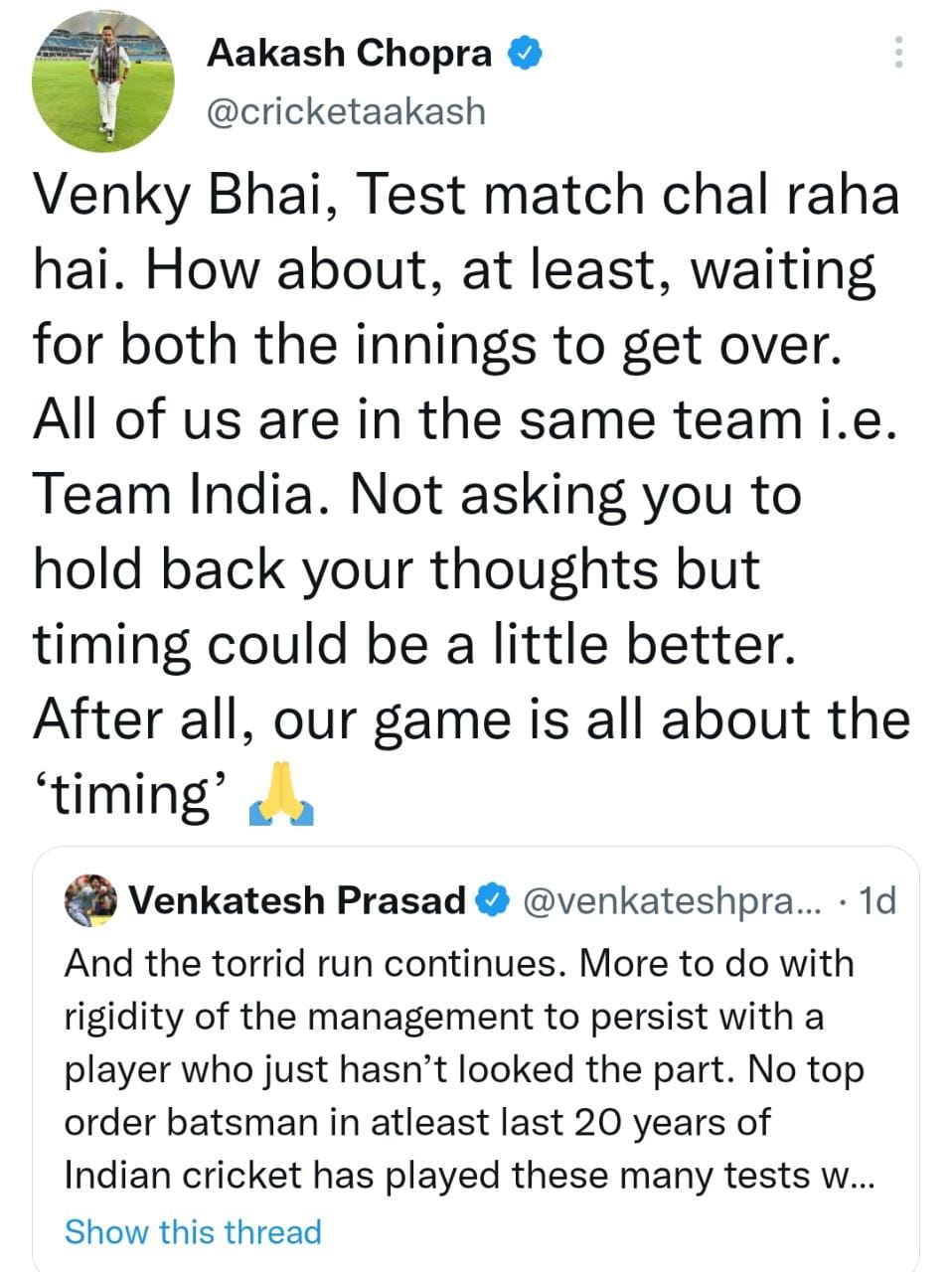 Aakash chopra Tweet