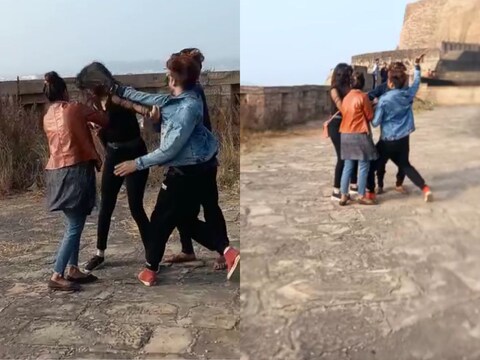 Gwalior News: ग्वालियर के ऐतिहासिक किले पर लड़के और लड़की के बीच जमकर मारपीट हुई. लोगों ने इसका वीडियो बनाकर वायरल कर दिया. (Photo-News18)
