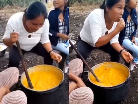 महिला ने उसी बर्तन में थूक दिया जिसमें खाना पक रहा था. (फोटो: Instagram/mixfood_hunter)