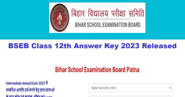 BSEB Class 12th Answer Key 2023 Released Bihar Board Intermediate Exam ...