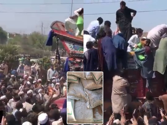 फ्री आटे के लिए पाकिस्तान में ट्रक पर टूट पड़ी जनता. (फोटो-वीडियो ग्रैब)