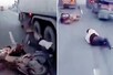 VIDEO: हाईवे पर दो ट्रेलरों के बीच आ गया बाइक सवार, बगल से छूकर ऐसे निकली मौत