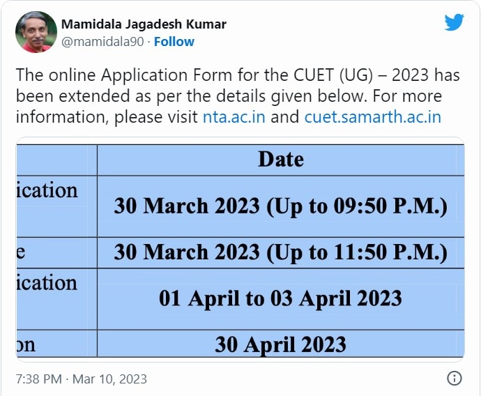 Cuet Ug Registration Last Date Exam Date Apply Online At Cuet Samarth Ac In Cuet Ug