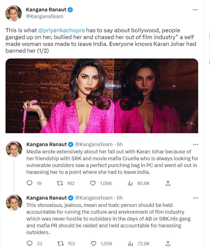 Priyanka Chopra, Kangana Ranaut, karan johar, Shahrukh khan, SRK Friendship, Priyanka Chopra interview, Priyanka Chopra Podcast, Karan Johar Banned Priyanka Chopra, why priyanka chopra leave Bollywood, Kangana lashes out at movie mafia, Priyanka Chopra and SRK relationship, apoorv asrani