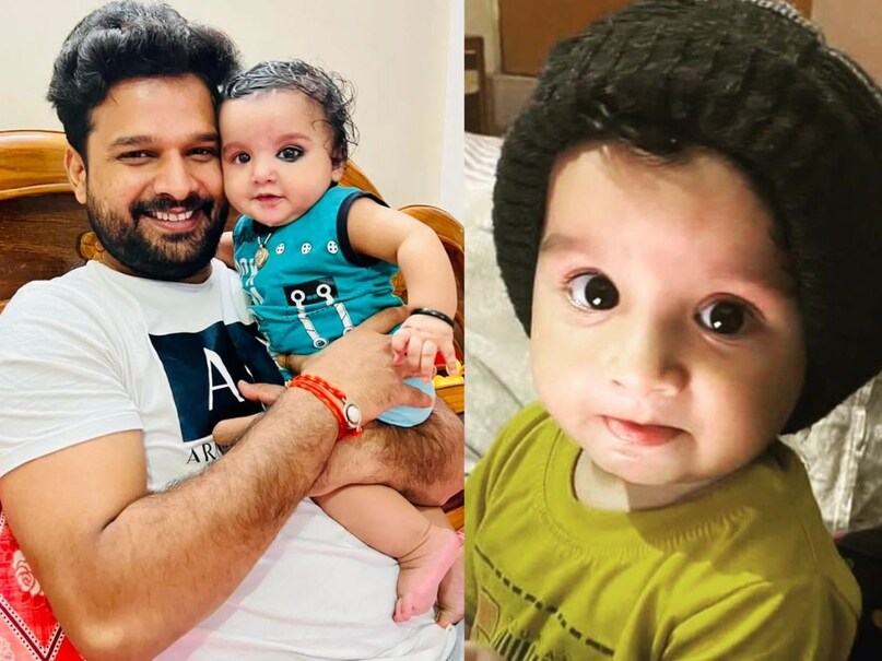 Ritesh pandey son cute photos and best bond with actor know bhojpuri ...