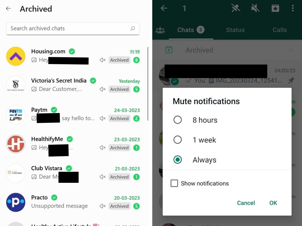 whatsapp archive and mute