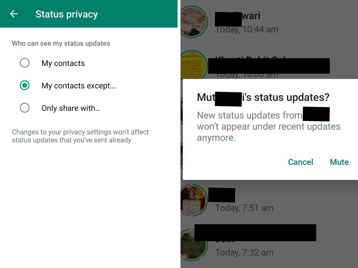 whatsapp status privacy