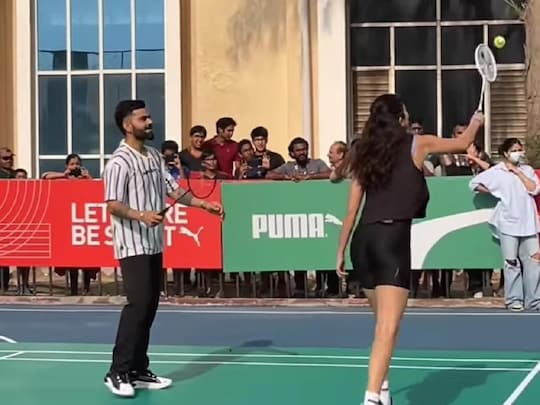 VIDEO: विराट कोहली ने IPL के बीच बैडमिंटन में आजमाया हाथ! अनुष्का बनी पार्टनर, विरुष्का के नए अंदाज ने लूटी महफिल - Virat Kohli playing badminton with Anushka Sharma amid ...