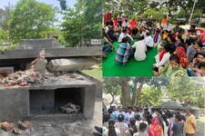 इंदौर में मंदिर पर अचानक चला बुलडोजर, जमकर मचा हंगामा, जेसीबी में तोड़फोड़