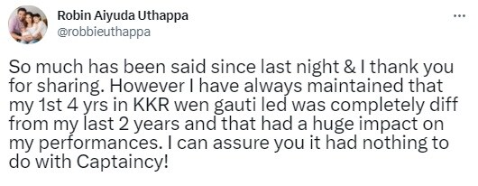 Robin Uthappa tweet