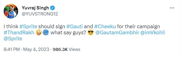 Yuvraj Singh Tweet
