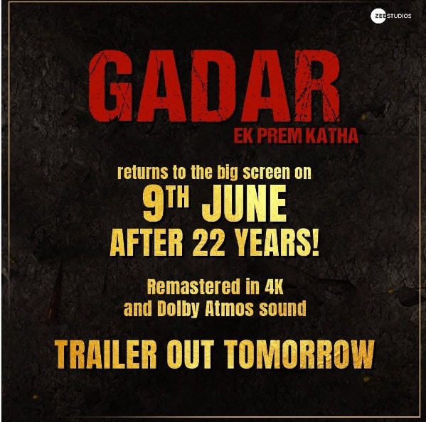 gadar, gadar re release, gadar re release date, gadar ek prem katha, gadar 2 the katha continues, sunny deol, ameesha patel, gadar 2 release date, gadar phir hogi release, gadar 2 star cast, karan deol, karan deol marriage date, drisha acharya, sunny deol instagram, bollywood latest news