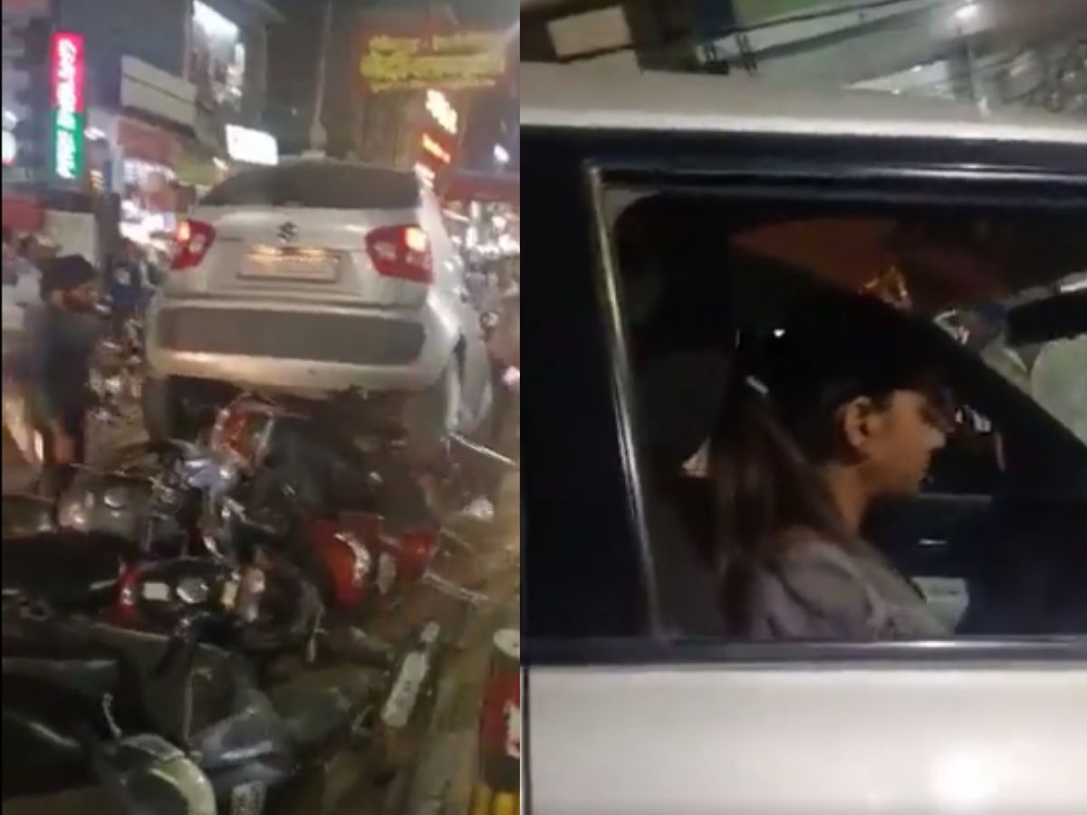 Viral Video: पापा की परी ने ऐसी फंसा दी गाड़ी, पब्लिक पूछने लगी- 'मैडम कहां  से सीखी ये कला?' - Viral video of female driver rams car on bikes public  laugh hard