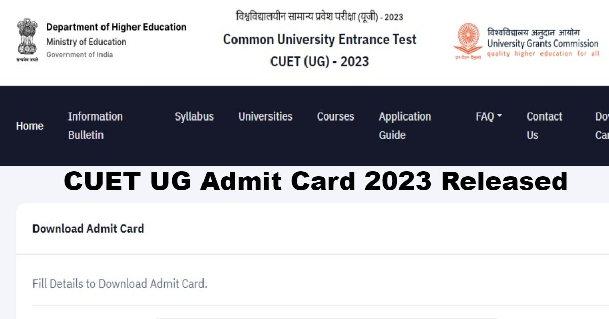 CUET UG Admit Card 2023 Released at cuet.samarth.ac.in सीयूईटी यूजी के