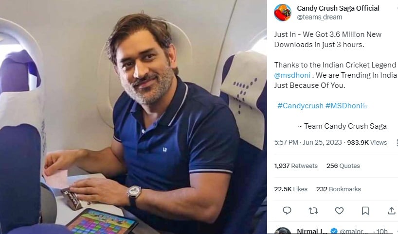 एमएस धोनी, धोनी वीडियो, धोनी कैंड क्रश, धोनी कैंडी क्रश डाउनलोड खेल रहे हैं, कैंड क्रश 3 मिलियन डाउनलोड, कैंड क्रश टॉप ट्रेंडिंग गेम, इंडिगो फ्लाइट में धोनी, धोनी वायरल वीडियो, कैंड क्रश मोबाइल गेम वायरल