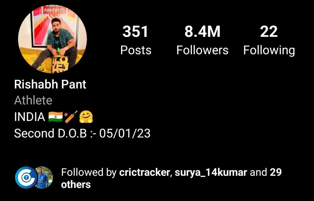 رشبھ پنت انسٹاگرام بائیو