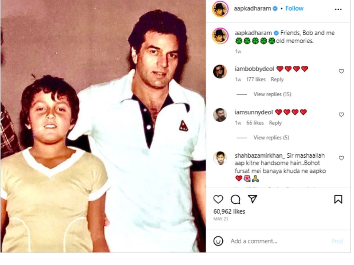 Bobby Deol, Bobby Deol childhood photo, Bobby Deol with father dharmendra, dharmendra sons, dharmendra son bobby deol, sunny deol, bobby deol aashram web series, Bobby Deol photo, bobby deol family, bobby deol family member, Bobby Deol sisters, Bobby Deol wife, Bobby Deol tanya love story, endtertainment, bollywood celebs childhood photo