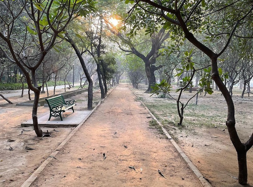 पार्क में फूलो का बगीचा और एक झील भी है