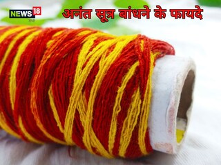 अनंत चतुर्दशी के दिन पूजा के बाद बाजू में बांधे जाने वाले अनंत सूत्र में 14 गठाने होती हैं. Image - Canva