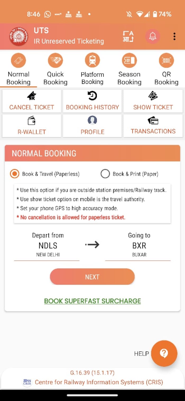 General ticket booking on mobile phone through UTS app choose route