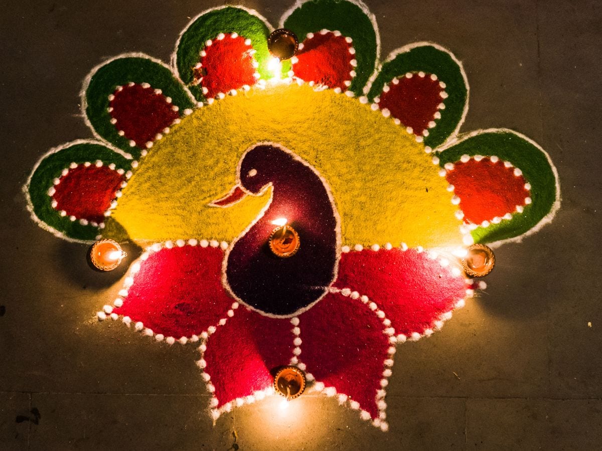 Free Diwali Background with Diya and Rangoli Design Image