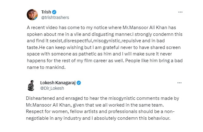 who is Mansoor Ali Khan, Mansoor Ali Khan comment, Mansoor Ali Khan, Mansoor Ali Khan comment on trisha krishnan, Mansoor Ali Khan in leo, Mansoor Ali Khan lokesh kanagraj, Mansoor Ali Khan video, Mansoor Ali Khan as villain, Mansoor Ali Khan age, Mansoor Ali Khan details, Trisha Krishnan, Trisha Krishnan angry with mansoor ali khan, Trisha Krishnan upset with mansoor ali khan comment, Trisha Krishnan leo, Trisha Krishnan lokesh kanagraj, Trisha Krishnan viral post, Trisha Krishnan says she will never work with mansoor ali khan, thalapathy vijay, lokesh kanagraj, leo director, leo movie, south cinema, south cinema latest news, mansoor ali khan rape comment, mansoor ali khan bedroom comment