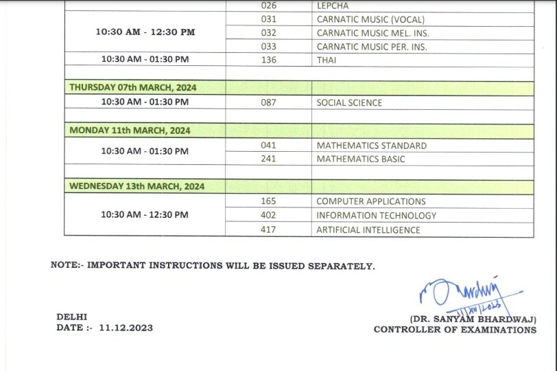 CBSE Board exam 2024, CBSE Class 10, 12 Datesheet 2024,