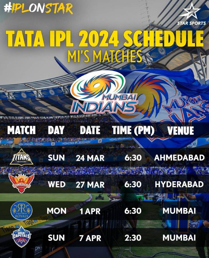 IPL 2024 Mumbai Indian Schedule