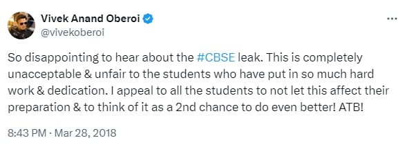 Vivek Oberoi's tweet