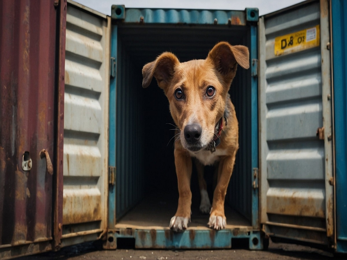 Dog rescued from shipping container